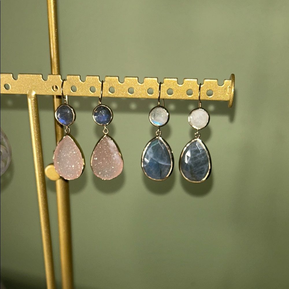 Elegant Blue and Pink Stone Drop Earrings